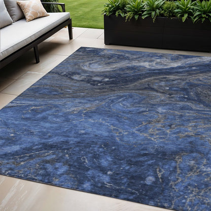 3' X 5' Denim Blue And Sky Blue Abstract Washable Indoor Outdoor Area Rug
