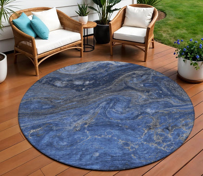 3' X 5' Denim Blue And Sky Blue Abstract Washable Indoor Outdoor Area Rug