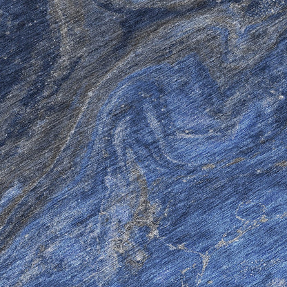 3' X 5' Denim Blue And Sky Blue Abstract Washable Indoor Outdoor Area Rug