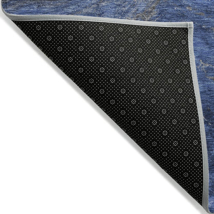 3' X 5' Denim Blue And Sky Blue Abstract Washable Indoor Outdoor Area Rug