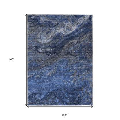 3' X 5' Denim Blue And Sky Blue Abstract Washable Indoor Outdoor Area Rug
