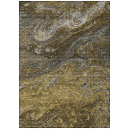 3' X 5' Brown Taupe And Chocolate Abstract Washable Indoor Outdoor Area Rug