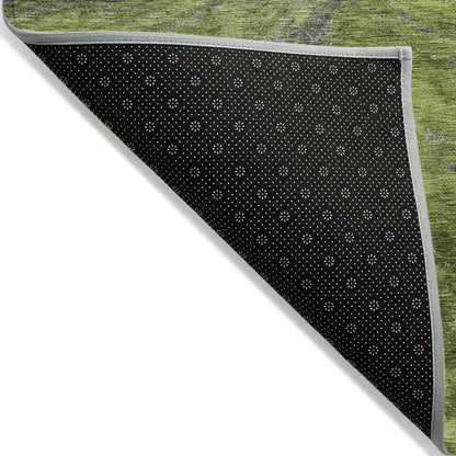 3' X 5' Olive Green And Lime Green Abstract Washable Indoor Outdoor Area Rug