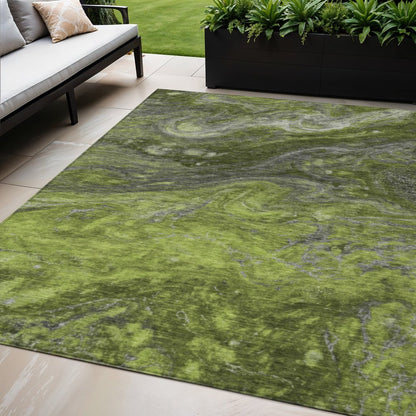 3' X 5' Olive Green And Lime Green Abstract Washable Indoor Outdoor Area Rug