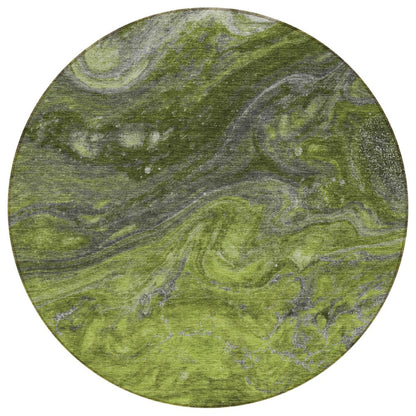 3' X 5' Olive Green And Lime Green Abstract Washable Indoor Outdoor Area Rug