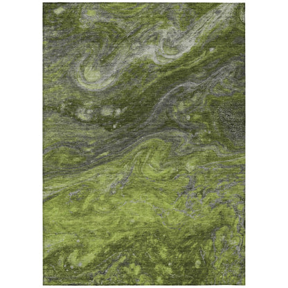 3' X 5' Olive Green And Lime Green Abstract Washable Indoor Outdoor Area Rug