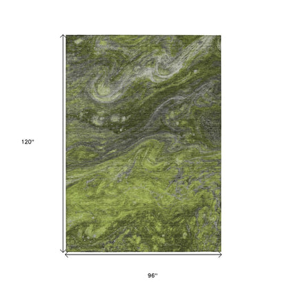 3' X 5' Olive Green And Lime Green Abstract Washable Indoor Outdoor Area Rug
