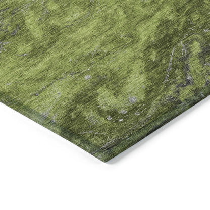 3' X 5' Olive Green And Lime Green Abstract Washable Indoor Outdoor Area Rug