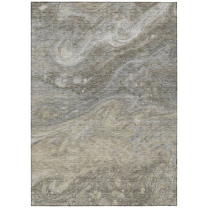3' X 5' Taupe Beige And Ivory Abstract Washable Indoor Outdoor Area Rug