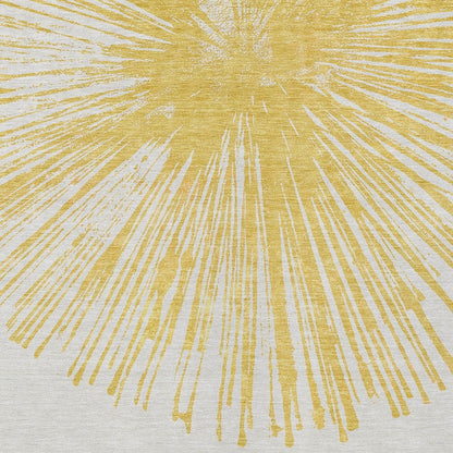 5' X 8' Gold And Ivory Abstract Washable Indoor Outdoor Area Rug