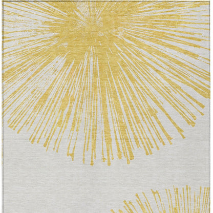 5' X 8' Gold And Ivory Abstract Washable Indoor Outdoor Area Rug