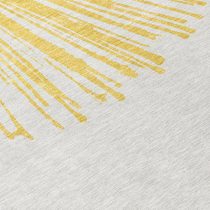 5' X 8' Gold And Ivory Abstract Washable Indoor Outdoor Area Rug