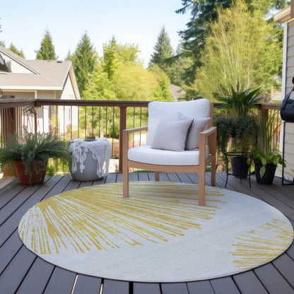 5' X 8' Gold And Ivory Abstract Washable Indoor Outdoor Area Rug
