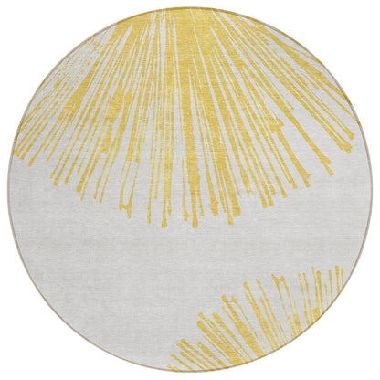 5' X 8' Gold And Ivory Abstract Washable Indoor Outdoor Area Rug