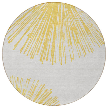 5' X 8' Gold And Ivory Abstract Washable Indoor Outdoor Area Rug