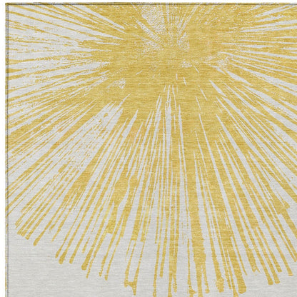 5' X 8' Gold And Ivory Abstract Washable Indoor Outdoor Area Rug