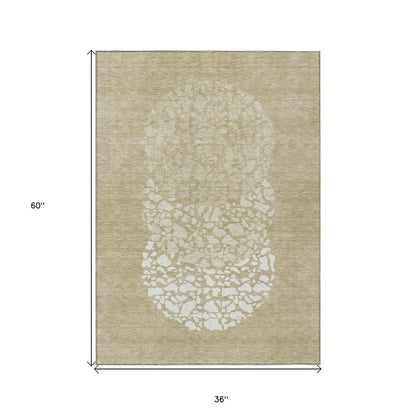 3' X 5' Beige Tan And Taupe Abstract Washable Indoor Outdoor Area Rug
