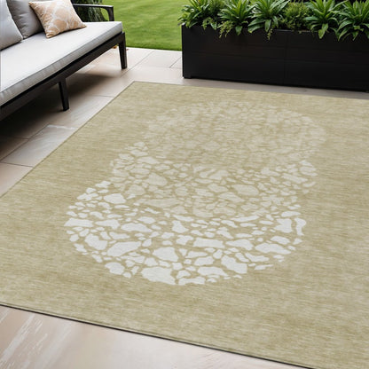 3' X 5' Beige Tan And Taupe Abstract Washable Indoor Outdoor Area Rug