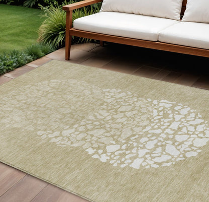 3' X 5' Beige Tan And Taupe Abstract Washable Indoor Outdoor Area Rug