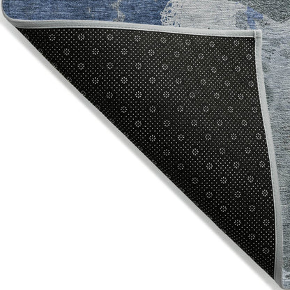 3' X 5' Denim Blue And Navy Blue Abstract Washable Indoor Outdoor Area Rug