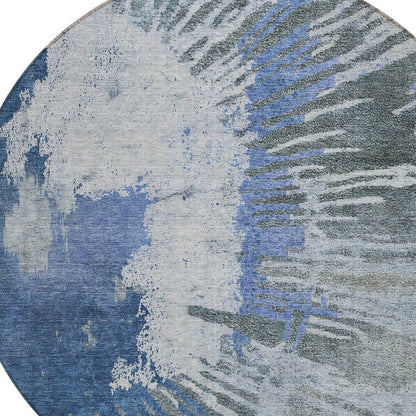 3' X 5' Denim Blue And Navy Blue Abstract Washable Indoor Outdoor Area Rug