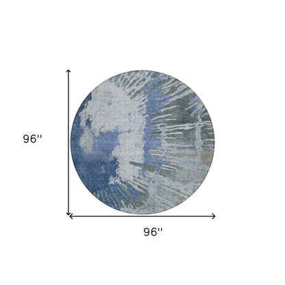 3' X 5' Denim Blue And Navy Blue Abstract Washable Indoor Outdoor Area Rug