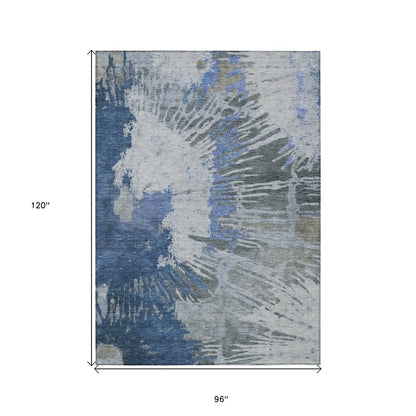 3' X 5' Denim Blue And Navy Blue Abstract Washable Indoor Outdoor Area Rug
