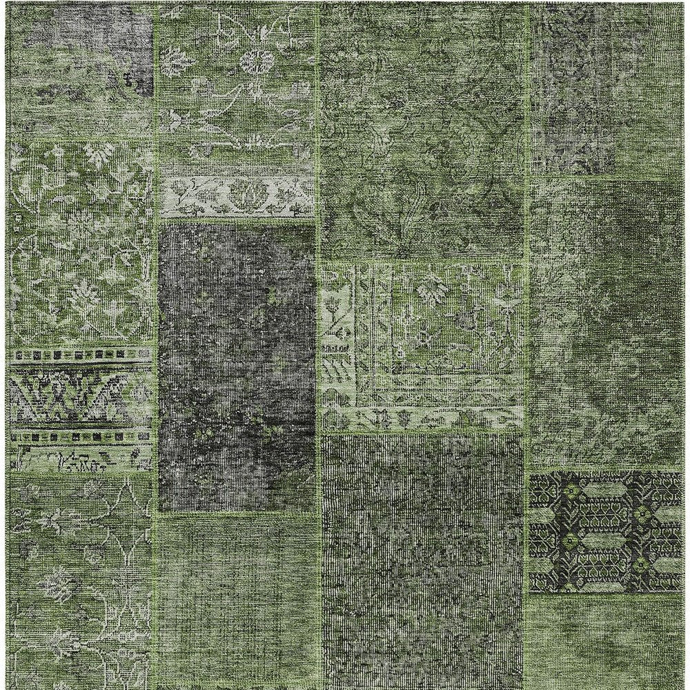 3' X 5' Olive Green And Gray Patchwork Washable Indoor Outdoor Area Rug