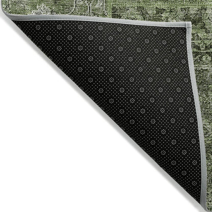 3' X 5' Olive Green And Gray Patchwork Washable Indoor Outdoor Area Rug