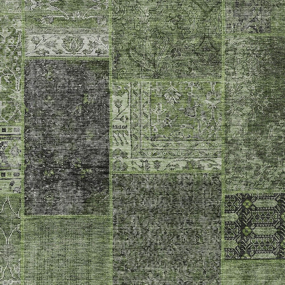 3' X 5' Olive Green And Gray Patchwork Washable Indoor Outdoor Area Rug