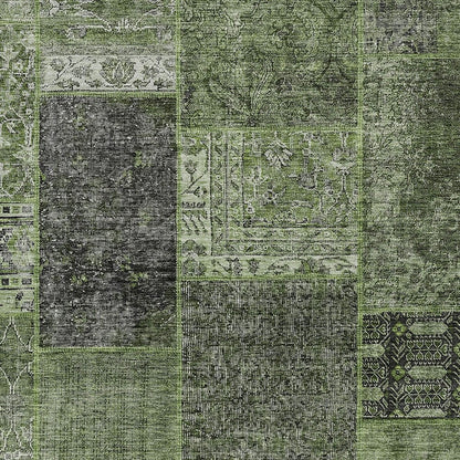 3' X 5' Olive Green And Gray Patchwork Washable Indoor Outdoor Area Rug