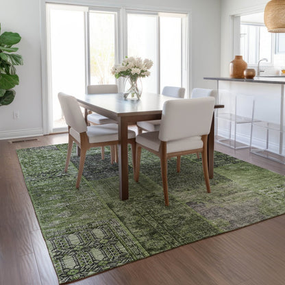 3' X 5' Olive Green And Gray Patchwork Washable Indoor Outdoor Area Rug