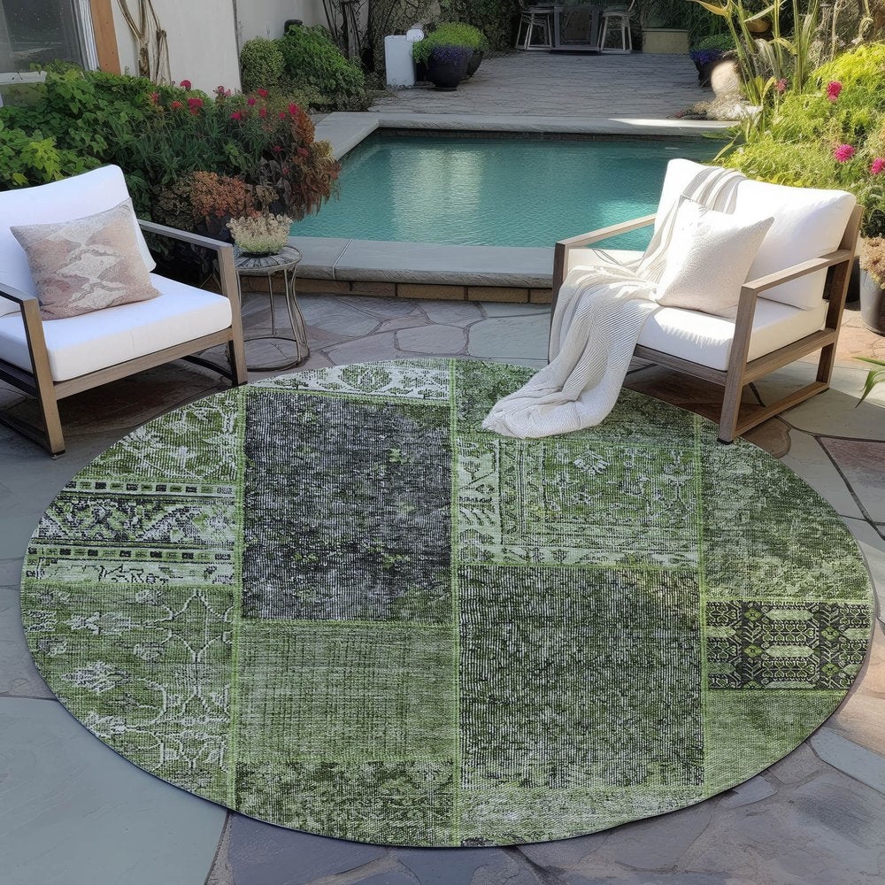 3' X 5' Olive Green And Gray Patchwork Washable Indoor Outdoor Area Rug