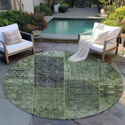 3' X 5' Olive Green And Gray Patchwork Washable Indoor Outdoor Area Rug