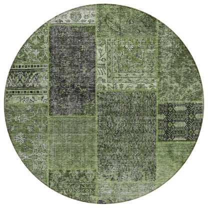 3' X 5' Olive Green And Gray Patchwork Washable Indoor Outdoor Area Rug