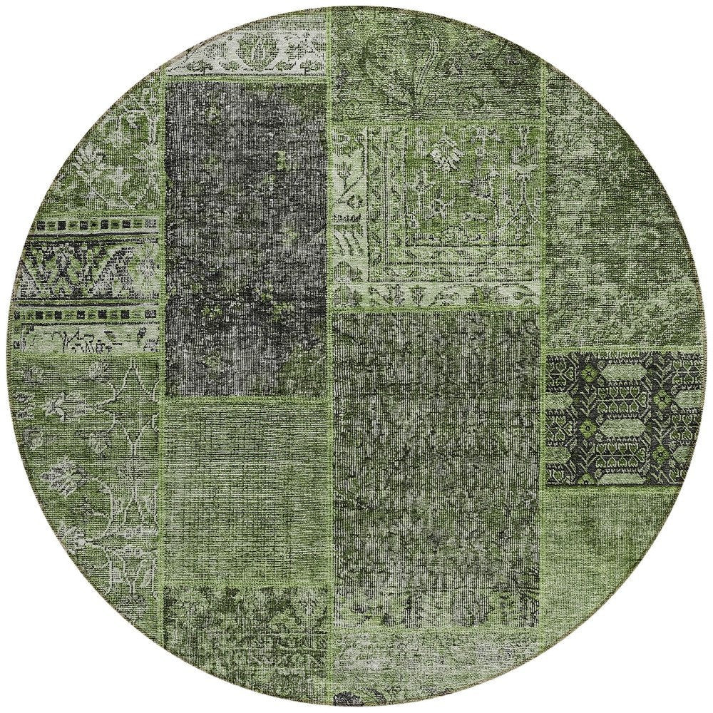 3' X 5' Olive Green And Gray Patchwork Washable Indoor Outdoor Area Rug