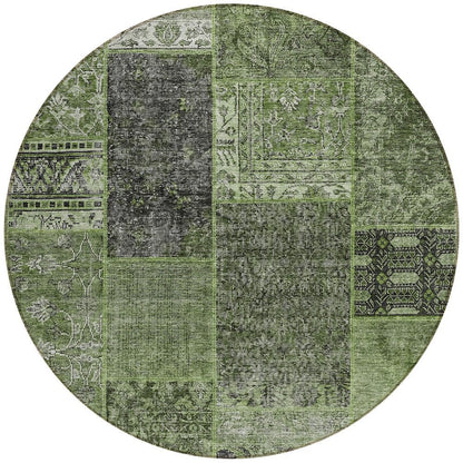 3' X 5' Olive Green And Gray Patchwork Washable Indoor Outdoor Area Rug