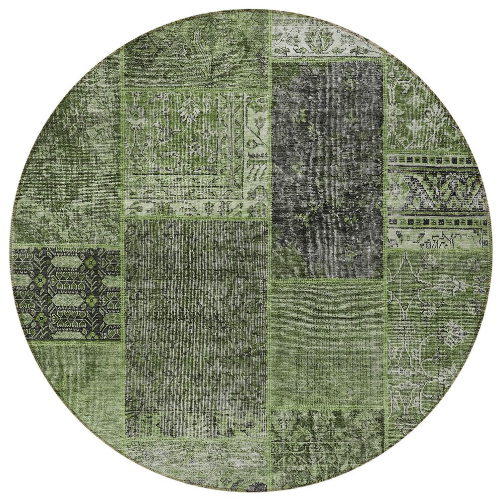 3' X 5' Olive Green And Gray Patchwork Washable Indoor Outdoor Area Rug