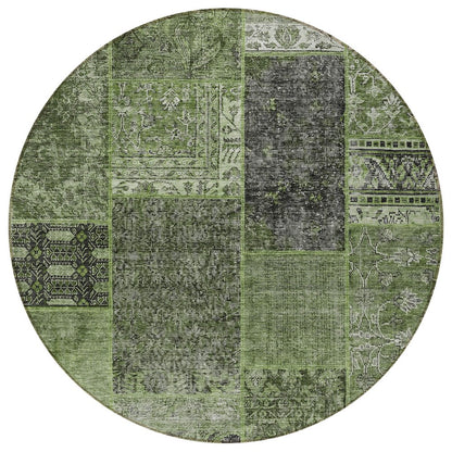 3' X 5' Olive Green And Gray Patchwork Washable Indoor Outdoor Area Rug