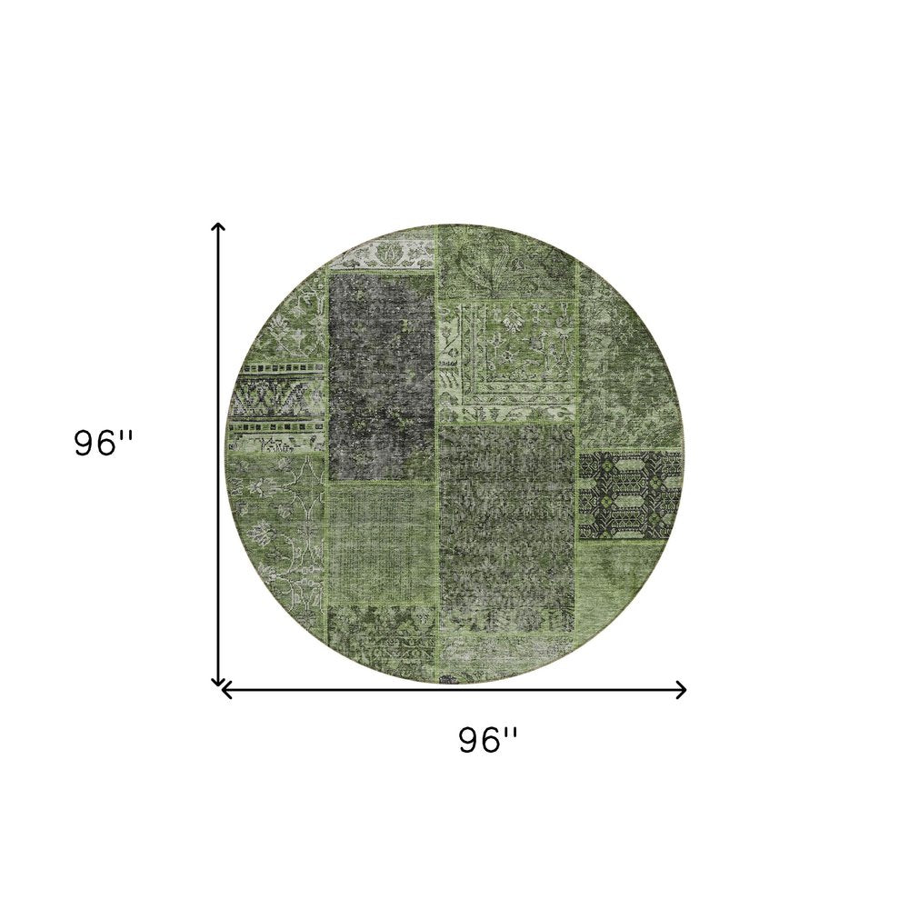 3' X 5' Olive Green And Gray Patchwork Washable Indoor Outdoor Area Rug