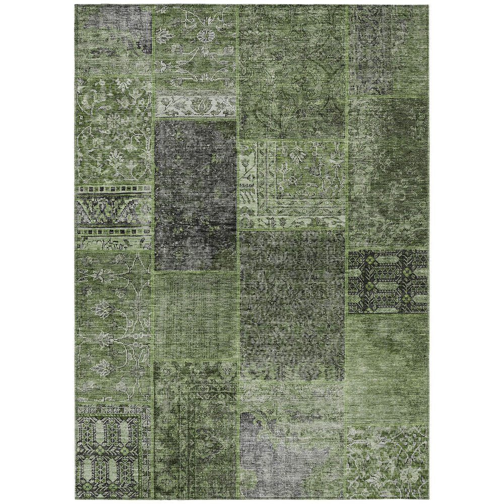 3' X 5' Olive Green And Gray Patchwork Washable Indoor Outdoor Area Rug