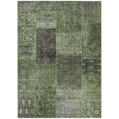3' X 5' Olive Green And Gray Patchwork Washable Indoor Outdoor Area Rug