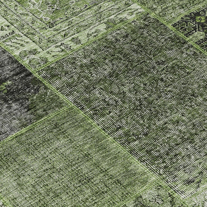 3' X 5' Olive Green And Gray Patchwork Washable Indoor Outdoor Area Rug
