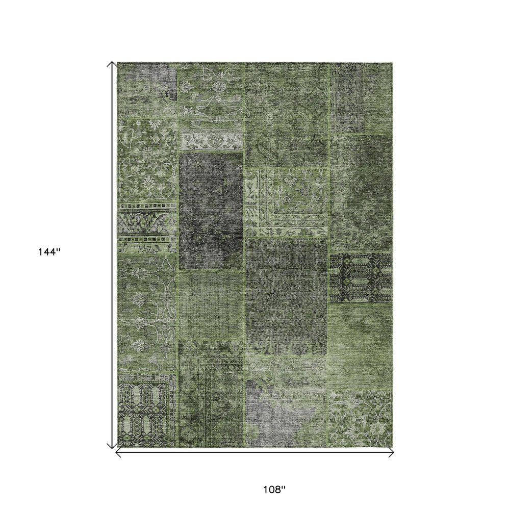 3' X 5' Olive Green And Gray Patchwork Washable Indoor Outdoor Area Rug