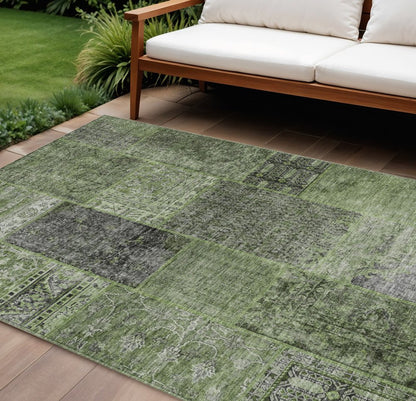 3' X 5' Olive Green And Gray Patchwork Washable Indoor Outdoor Area Rug