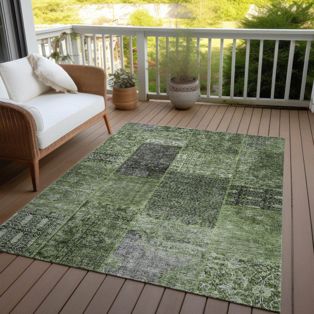 3' X 5' Olive Green And Gray Patchwork Washable Indoor Outdoor Area Rug