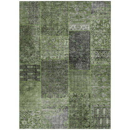 3' X 5' Olive Green And Gray Patchwork Washable Indoor Outdoor Area Rug