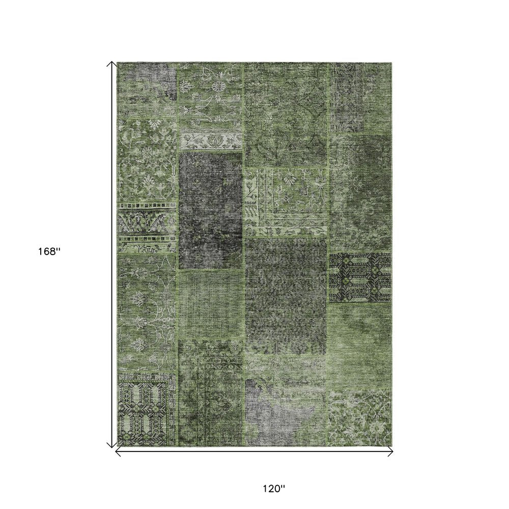 3' X 5' Olive Green And Gray Patchwork Washable Indoor Outdoor Area Rug