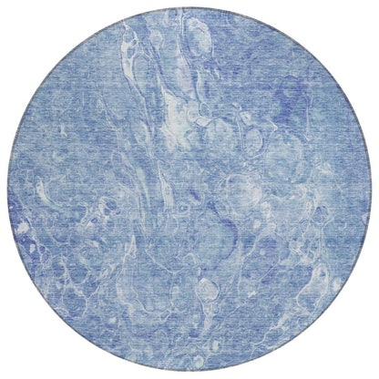 3' X 5' Sky Blue And Navy Blue Abstract Washable Indoor Outdoor Area Rug