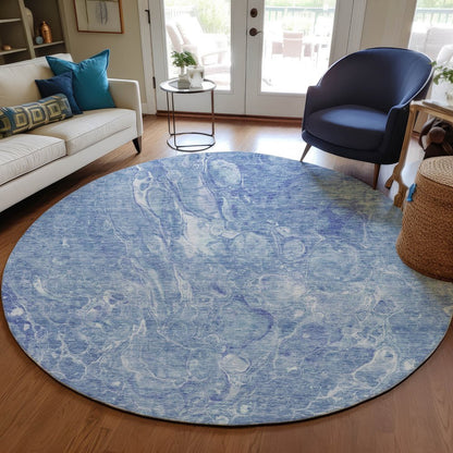 3' X 5' Sky Blue And Navy Blue Abstract Washable Indoor Outdoor Area Rug